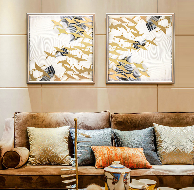 新品輕奢玄關掛畫 實物畫 客廳樣板房裝飾畫 方形純手繪油畫 歸去來兮