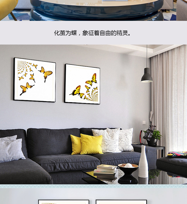 現(xiàn)代輕奢簡歐動物裝飾畫 餐廳蝴蝶標(biāo)本鋁合金框晶瓷畫 純手繪油畫 蝶舞