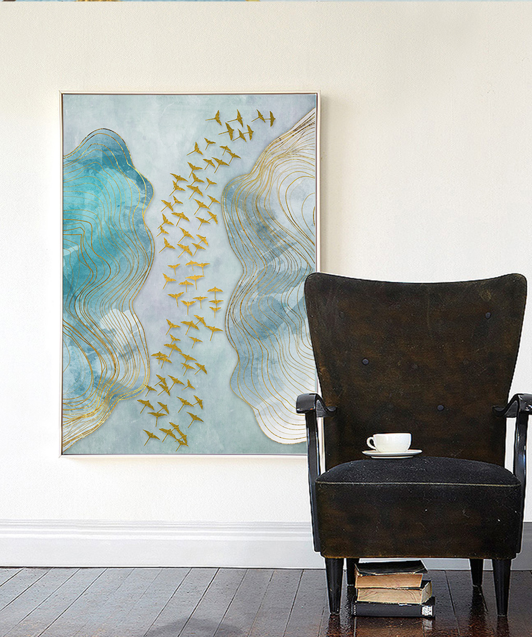 現(xiàn)代簡(jiǎn)約抽象畫(huà) 客廳掛畫(huà) 臥室藝術(shù)裝飾畫(huà) 手繪油畫(huà) 金雁過(guò)境