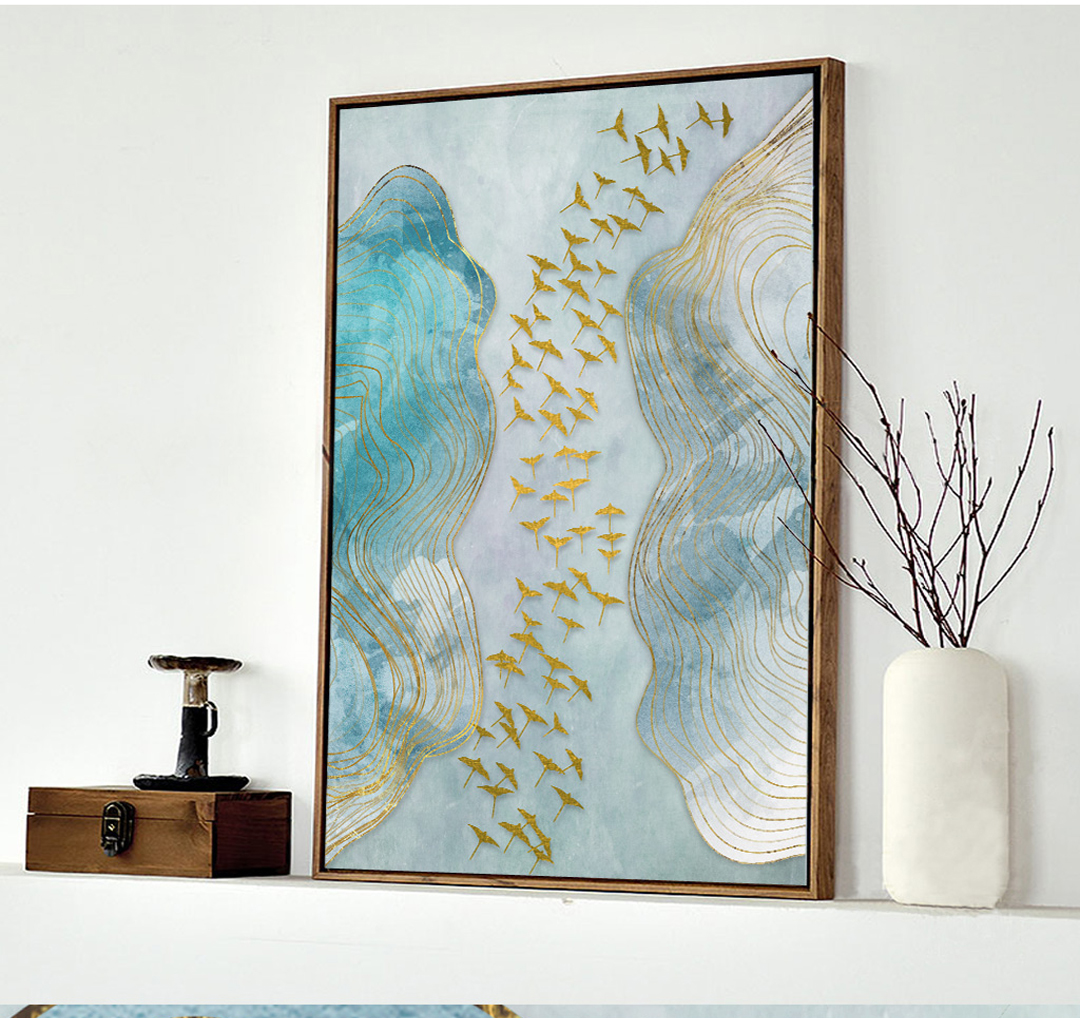 現(xiàn)代簡(jiǎn)約抽象畫(huà) 客廳掛畫(huà) 臥室藝術(shù)裝飾畫(huà) 手繪油畫(huà) 金雁過(guò)境