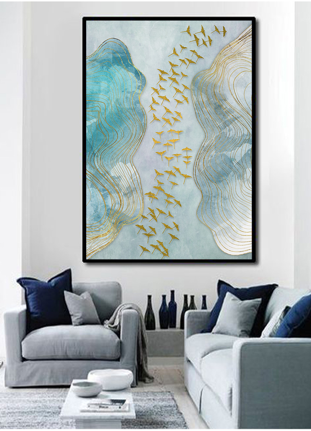 現(xiàn)代簡(jiǎn)約抽象畫(huà) 客廳掛畫(huà) 臥室藝術(shù)裝飾畫(huà) 手繪油畫(huà) 金雁過(guò)境