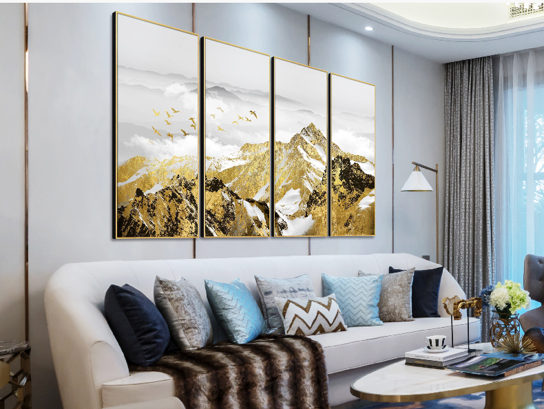 輕奢現(xiàn)代簡(jiǎn)約客廳裝飾畫 沙發(fā)背景墻組合掛畫 四組合 微噴繪高清打印 山巔云海
