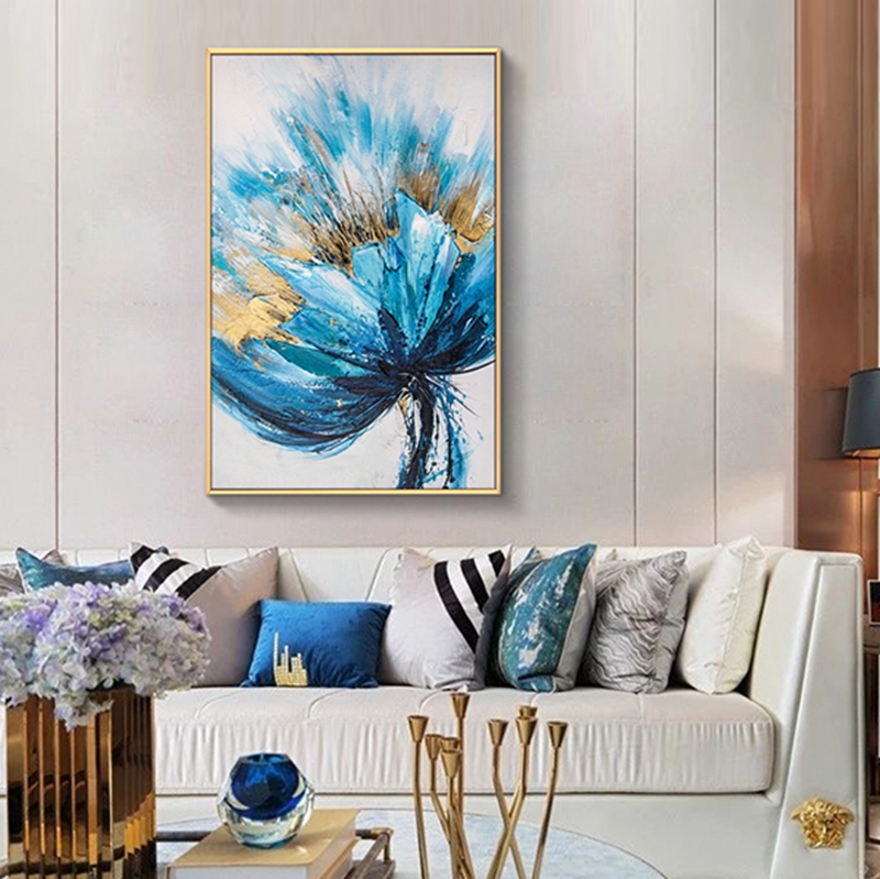 現(xiàn)代簡(jiǎn)約客廳裝飾畫 臥室原創(chuàng)手繪畫 走廊過道環(huán)保PS框掛畫 藍(lán)花