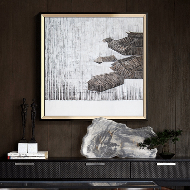 新中式客廳裝飾畫(huà) 臥室原創(chuàng)純手繪畫(huà) 玄關(guān)環(huán)保PS框掛畫(huà) 村莊