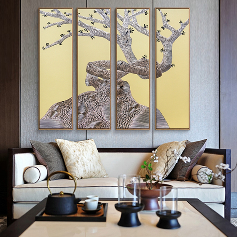 新中式客廳裝飾畫 餐廳原創(chuàng)純手繪山水畫 玄關(guān)環(huán)保PS框掛畫 新葉