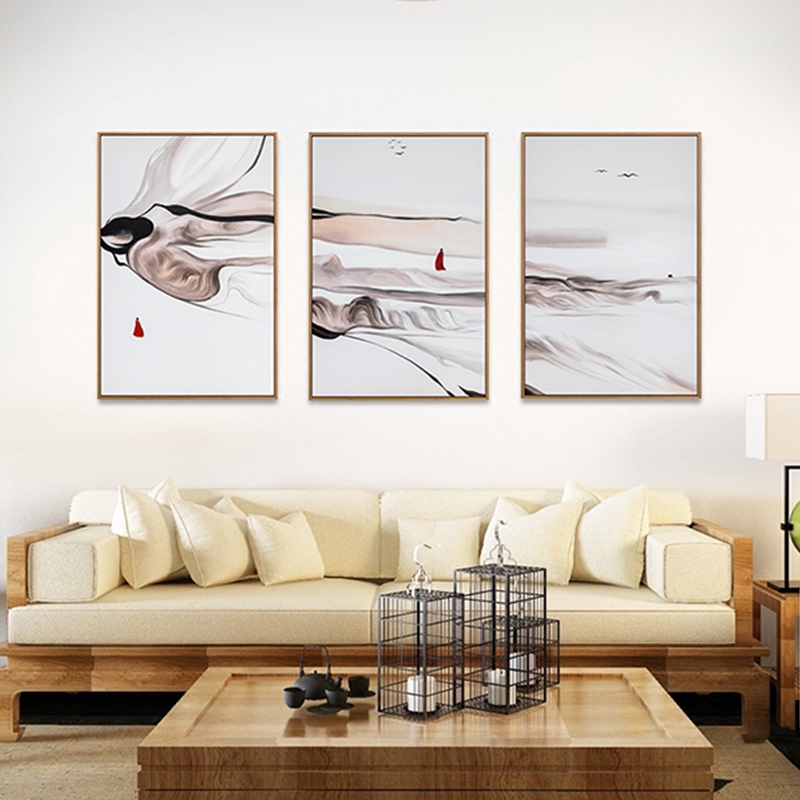 新中式客廳裝飾畫 臥室原創(chuàng)純手繪禪意圖 玄關環(huán)保PS框掛畫 禪意