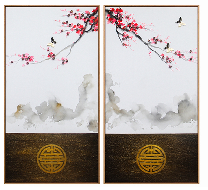 新中式客廳裝飾畫 臥室原創(chuàng)純手繪報春圖 玄關環(huán)保PS框掛畫 報春圖